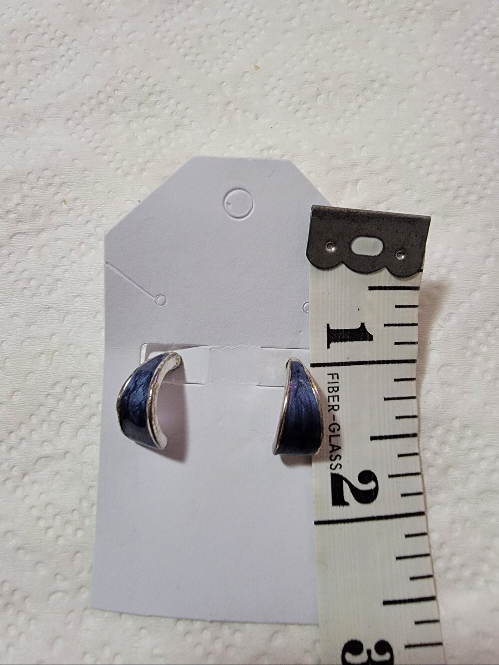 Pre Owned Blue Enamel Half-Hoop Stud Earrings